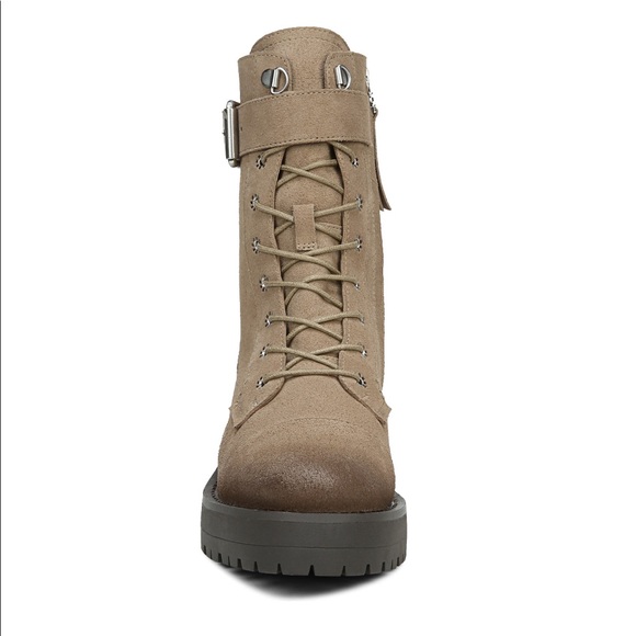 Sam Edelman Suede Combat Boot Safari Tan NWT 7.5 Lug Sole Moto Platform - Picture 5 of 10